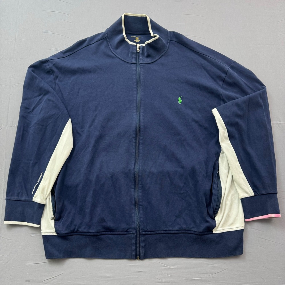 Polo Ralph Lauren Mens 3XB Big Track Jacket Navy Blue Full‎ Zip Colorblock Sweat